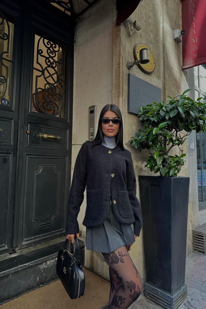 Ello Crop Jacke Mit Gebürstetem Stempelmuster – Schwarz Großhandelskleidung Lässig