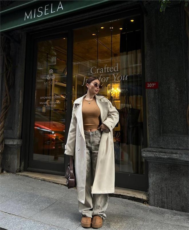 Ello Wildleder Trench Stein Großhandelskleidung Elegant
