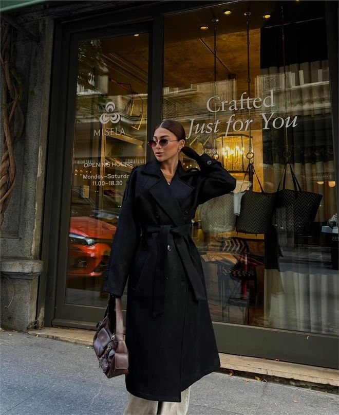 Ello Wildleder Trenchcoat – Schwarz Großhandelskleidung Elegant