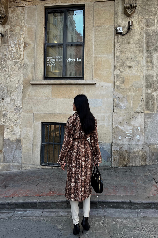 ESPADA Brown Trenchcoat Double Breasted Animal Print Wholesale Clothing 5