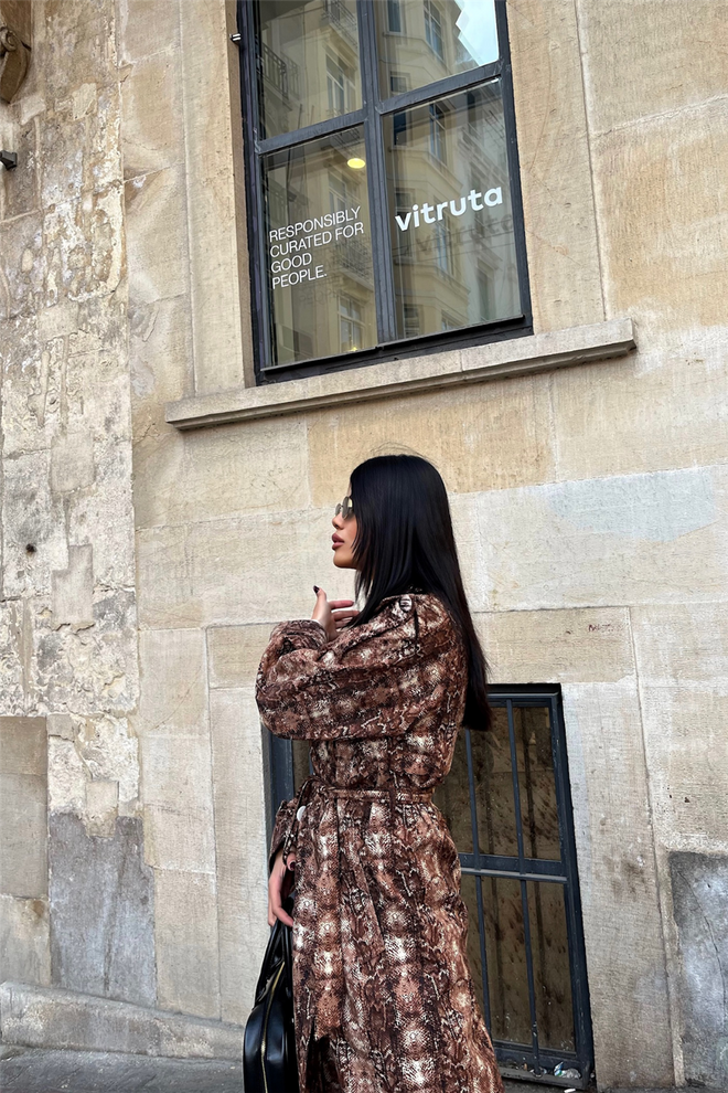 ESPADA Brown Trenchcoat Double Breasted Animal Print Wholesale Clothing Streetwear