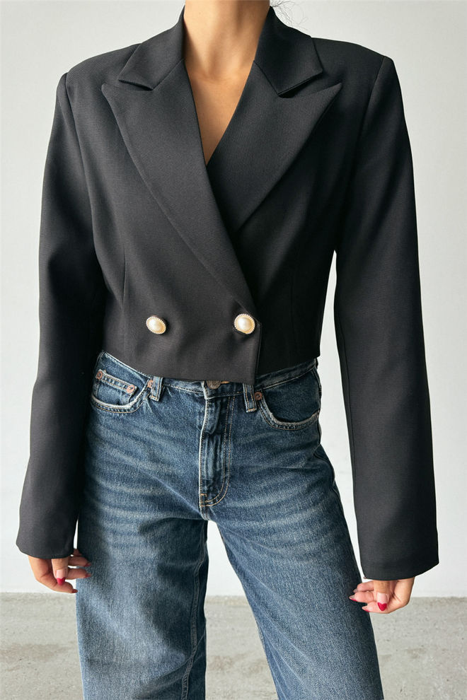 Ello Chaqueta Corta Con Detalle De Botón De Perlas En La Espalda Negro Ropa al por mayor Formal