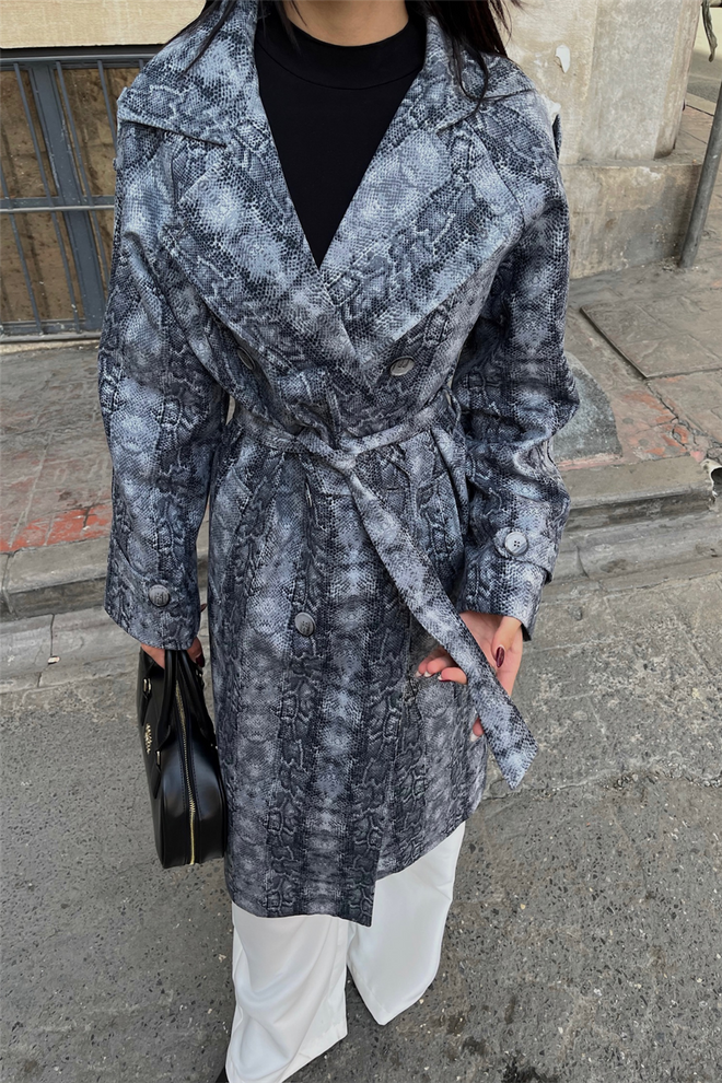 ESPADA Grey Elegant Single Breasted Trenchcoat Wholesale Clothing No Fabric