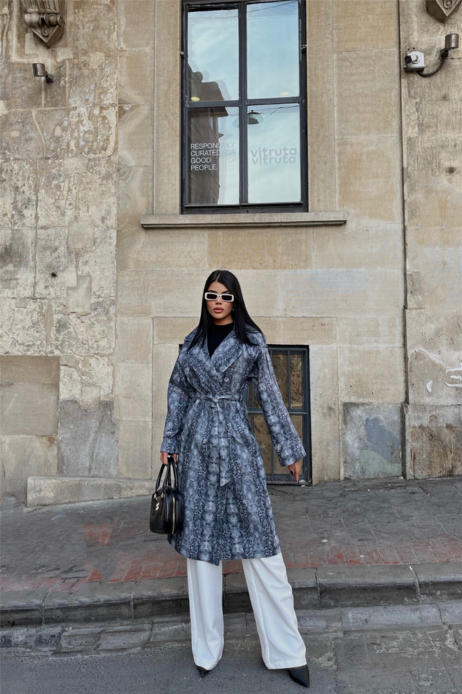 ESPADA Grey Elegant Single Breasted Trenchcoat Wholesale Clothing Winter