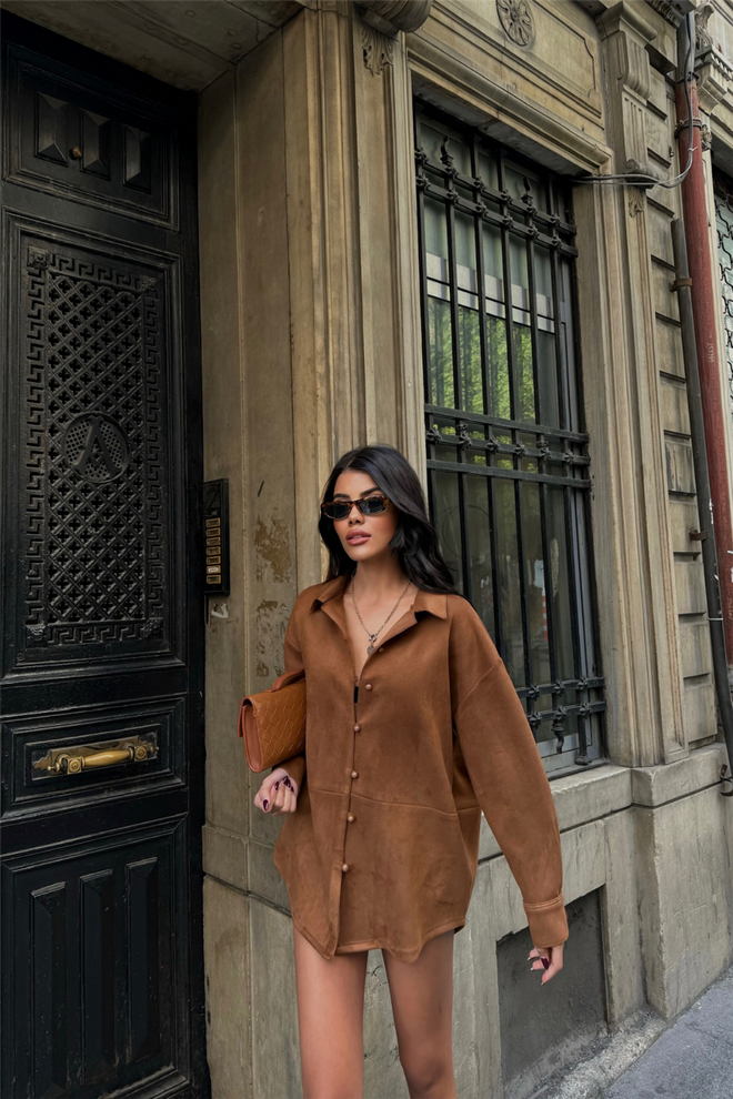 Ello Suede Shirt Tan Wholesale Clothing Casual