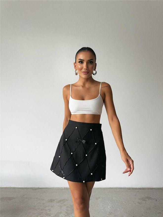 Ello Minifalda Con Detalle De Cinta De Perlas Negro Ropa al por mayor 9