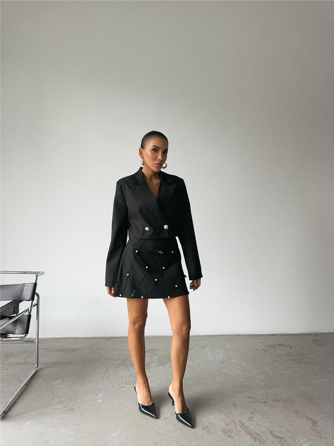 Ello Minifalda Con Detalle De Cinta De Perlas Negro Ropa al por mayor 10