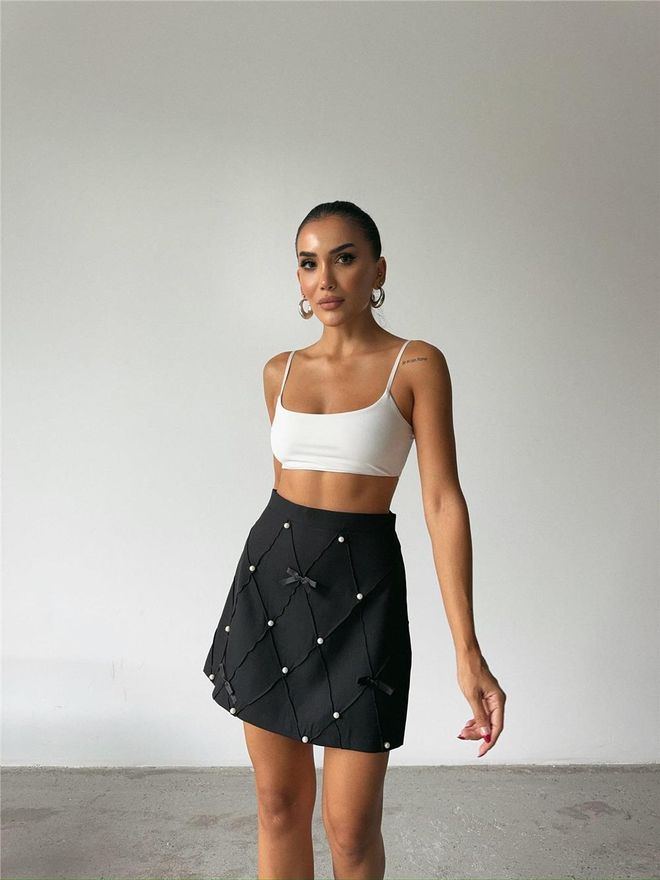 Ello Minifalda Con Detalle De Cinta De Perlas Negro Ropa al por mayor 8