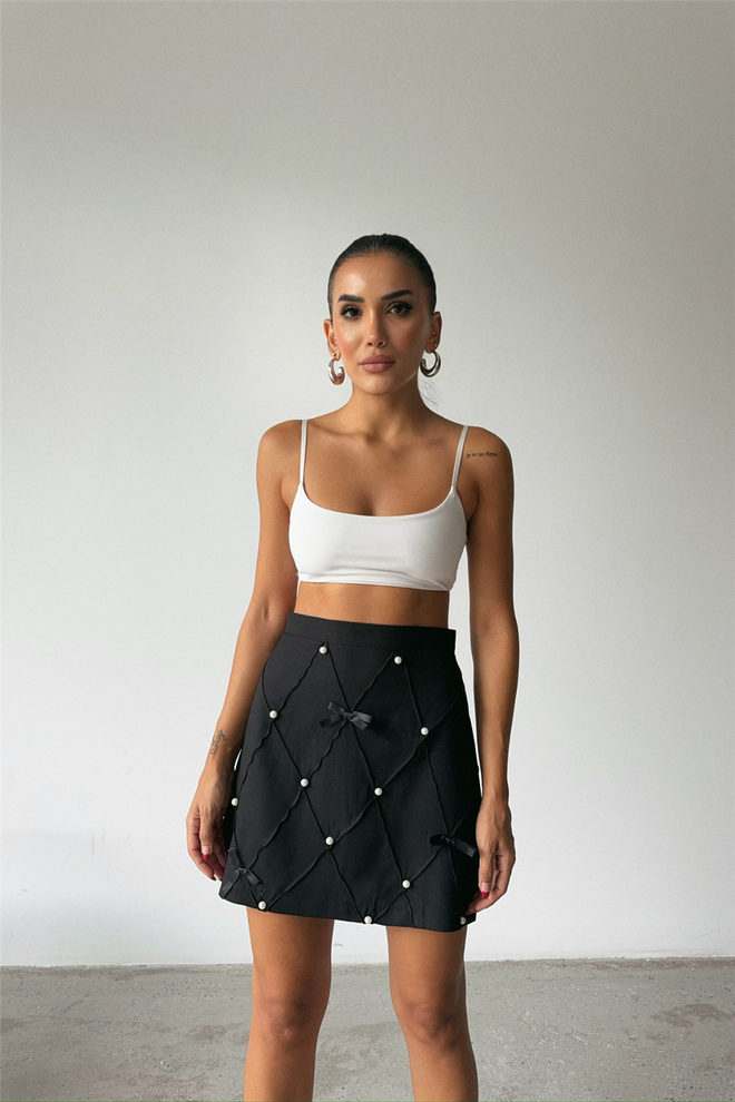 Ello Minifalda Con Detalle De Cinta De Perlas Negro Ropa al por mayor Invierno