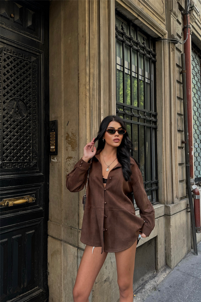 Ello Suede Shirt Brown Wholesale Clothing Casual