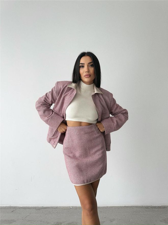 Ello Kaşe Kurzer Rock – Rosa Großhandelskleidung Lässig