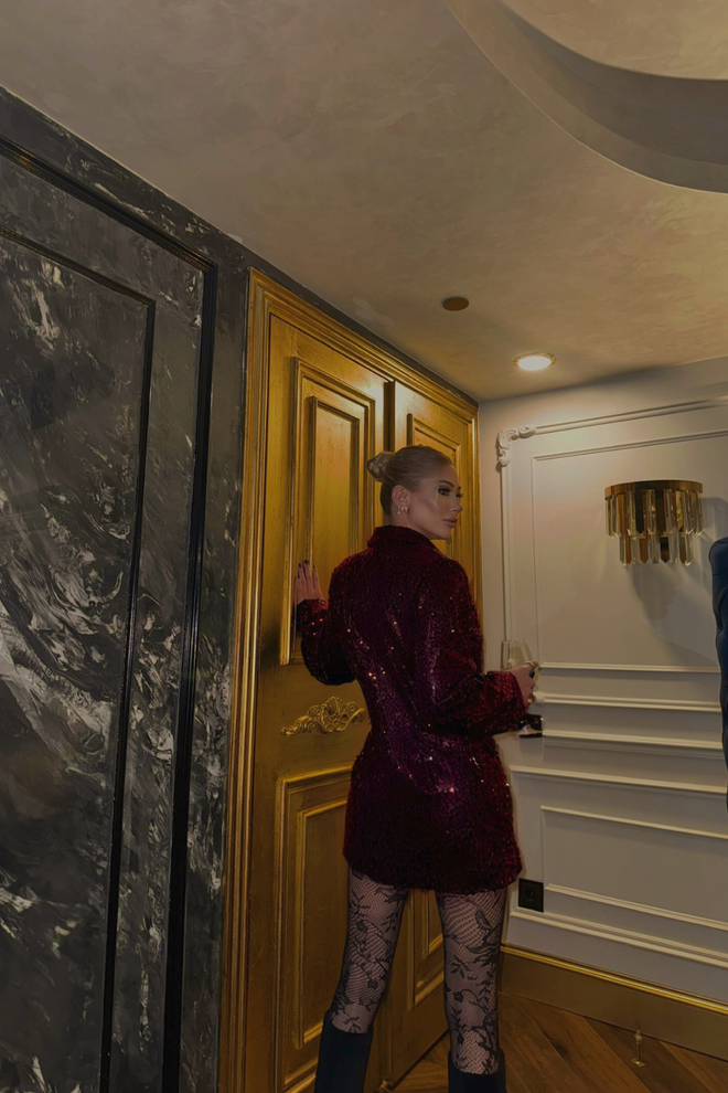 Ello سترة بليزر مطرزة أحمر كلاريت ملابس بالجملة 2