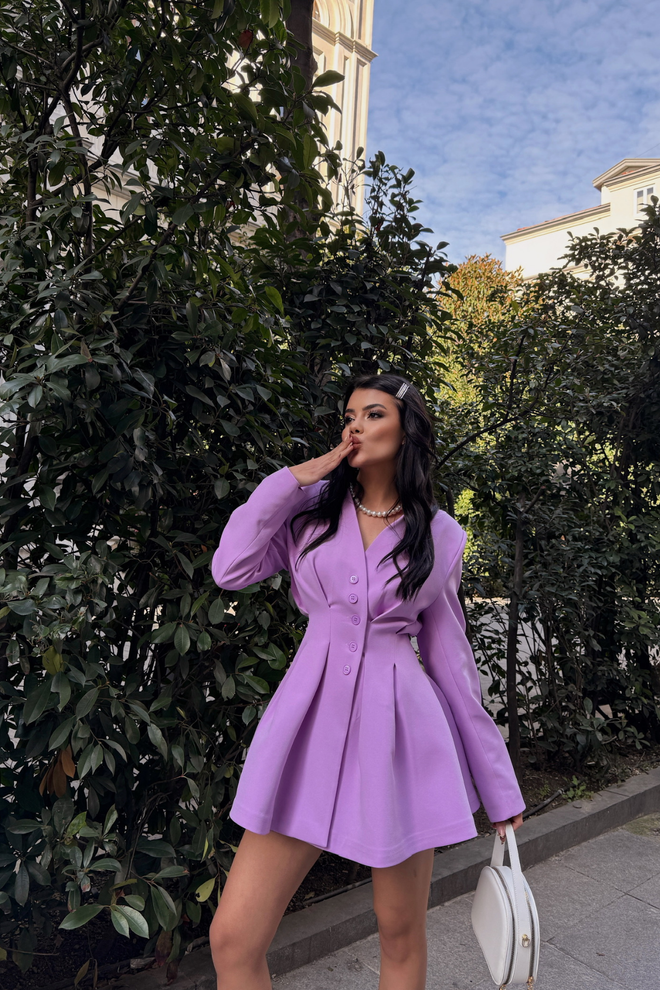 Ello Jacket Dress With Punch Detailed Wholesale Clothing Cotton