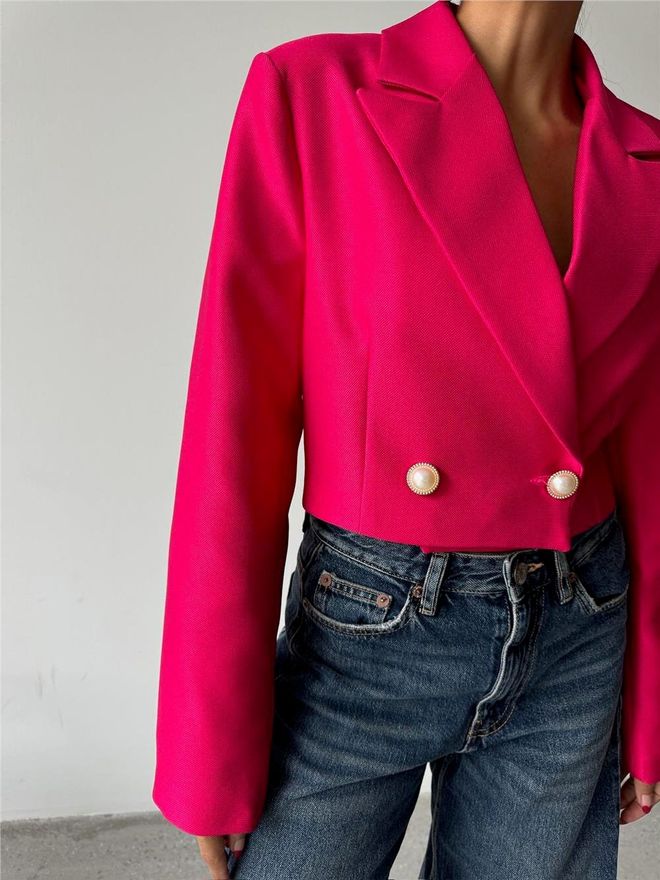 Ello Pearl Button Detailed Crop Jacket Fuchsia Wholesale Clothing 5