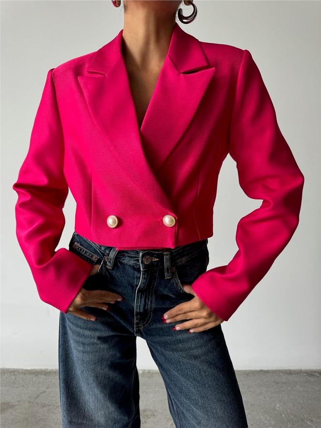 Ello Pearl Button Detailed Crop Jacket Fuchsia Wholesale Clothing 8