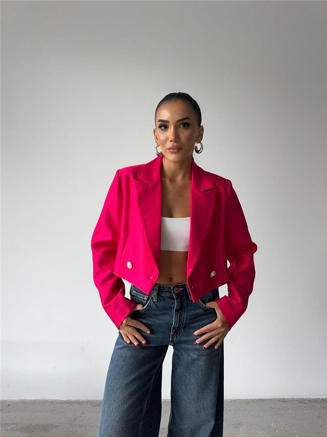 Ello Giacca Corta Con Dettagli In Bottoni Di Perla Fucsia Abbigliamento all'ingrosso Elegante