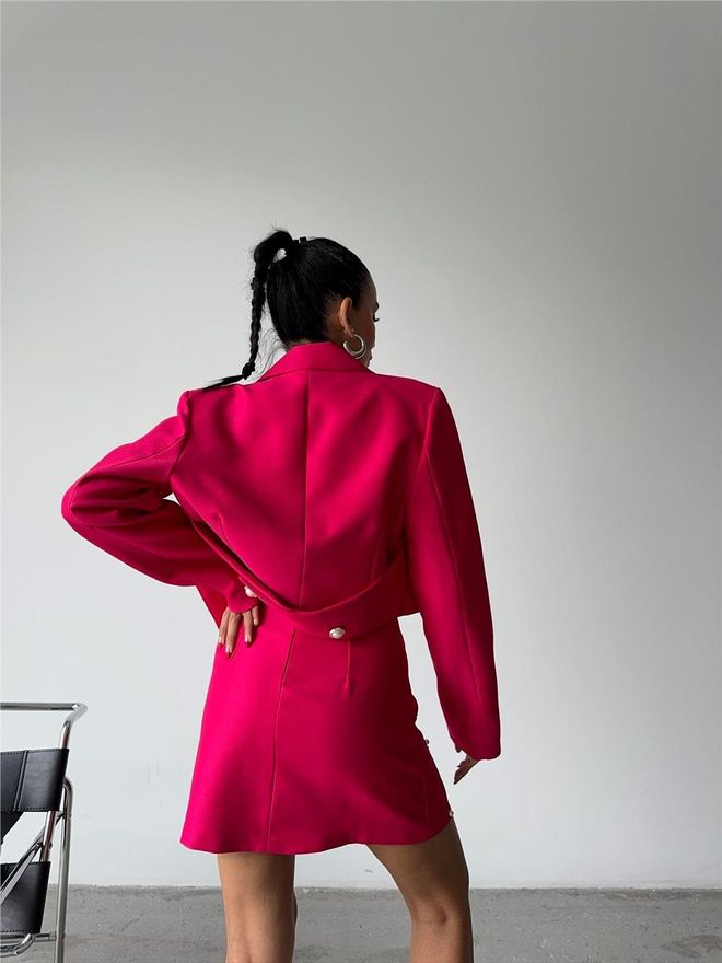 Ello Pearl Button Detailed Crop Jacket Fuchsia Wholesale Clothing Formal