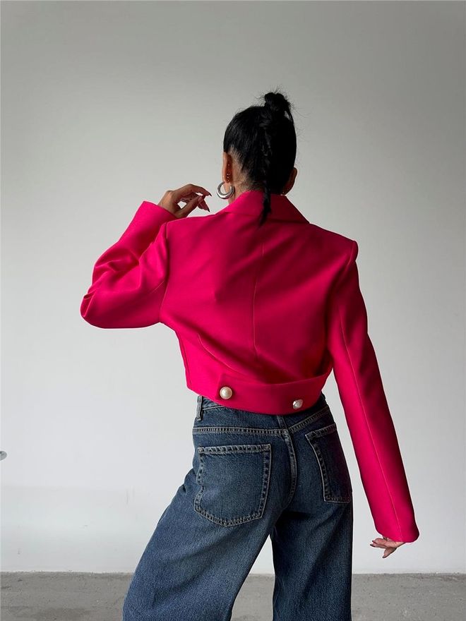 Ello Pearl Button Detailed Crop Jacket Fuchsia Wholesale Clothing 2