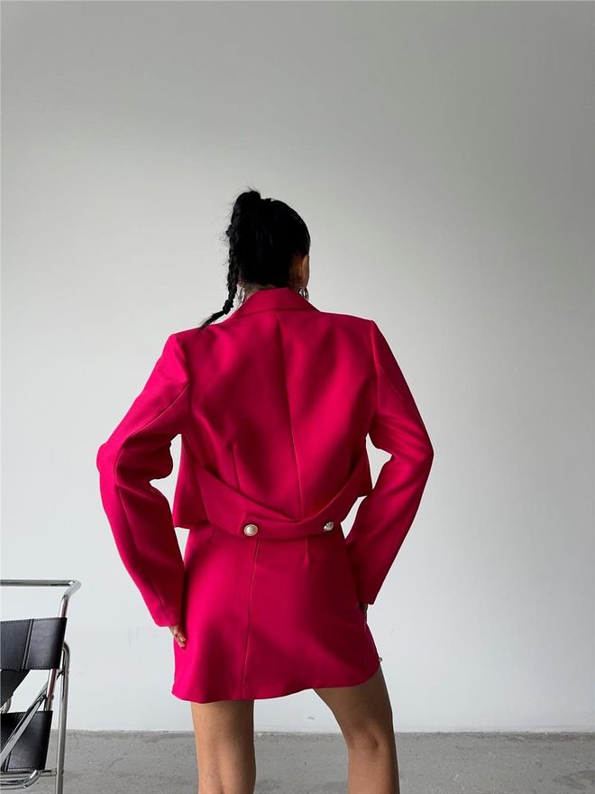 Ello Pearl Button Detailed Crop Jacket Fuchsia Wholesale Clothing 13