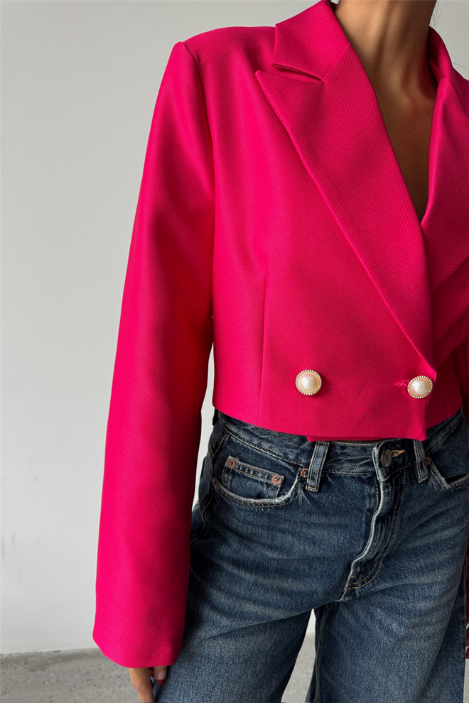 Ello Pearl Button Detailed Crop Jacket Fuchsia Wholesale Clothing 10