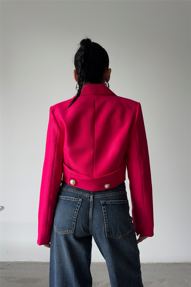 Ello Pearl Button Detailed Crop Jacket Fuchsia Wholesale Clothing Fall