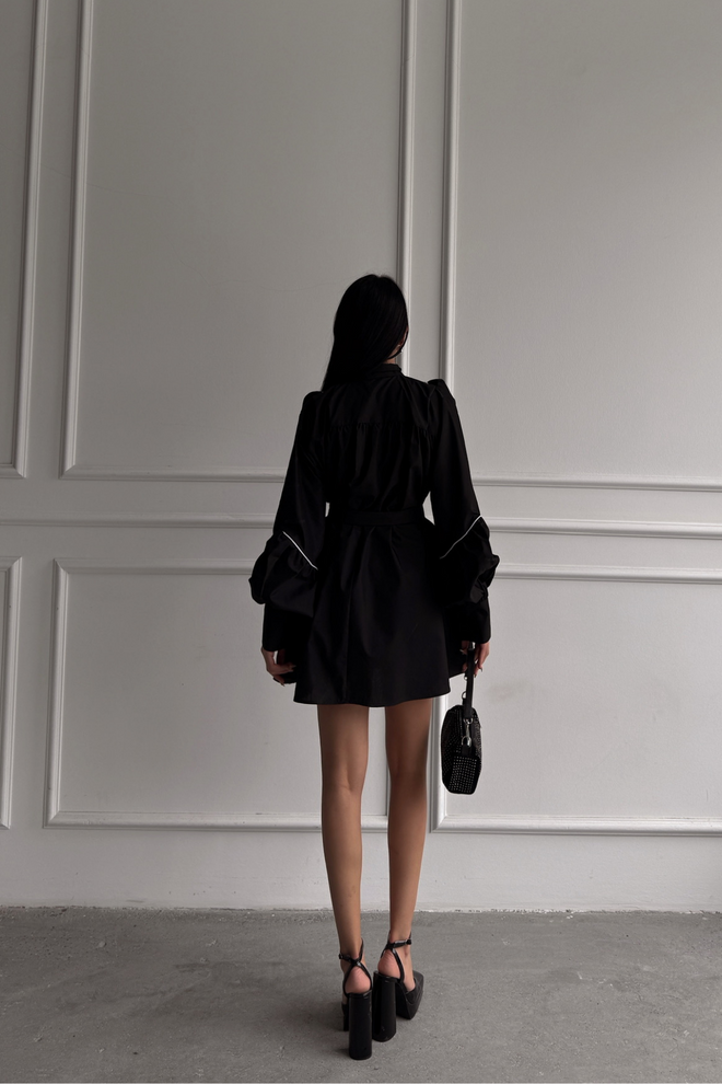 Ello Front Buttoned Poplin Flared Dress Lacing Belt Detailed Wholesale Clothing Spring