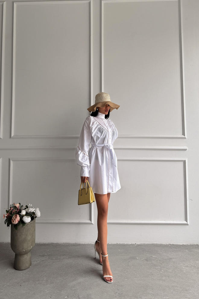 Ello Rozšírené Popelínové Šaty S Predným Zapínaním A Detailným Opaskom Veľkoobchod s oblečením 4