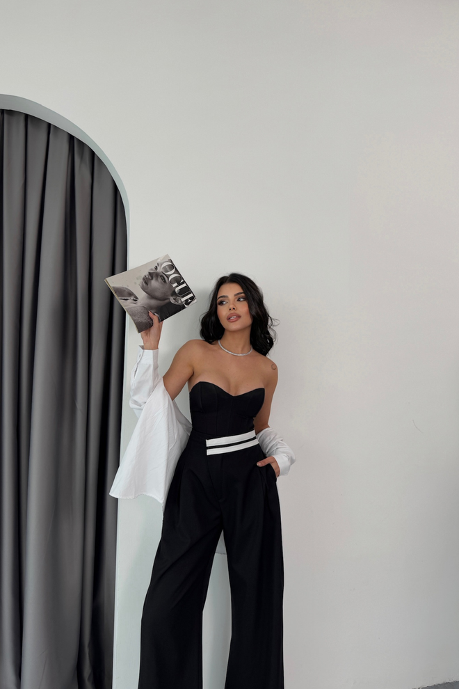 Umay Pantaloni Palazzo Neri Eleganti Con Gamba Larga Abbigliamento all'ingrosso Formale