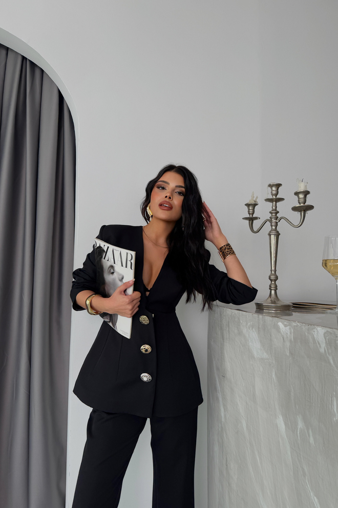 ESPADA Black Slim Fit Formal Suit With Flare Leg Palazzo Pants Wholesale Clothing Formal