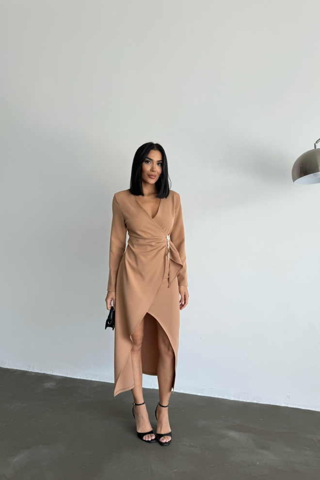 Ello Double breasted Brooch Detailed Dress Wholesale Clothing Evening