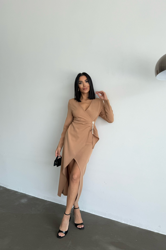 Ello Double breasted Brooch Detailed Dress Wholesale Clothing Elegant