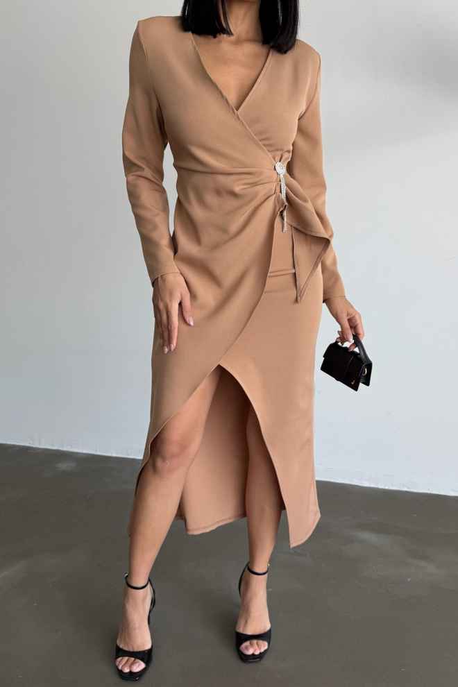 Ello Double breasted Brooch Detailed Dress Wholesale Clothing Fall