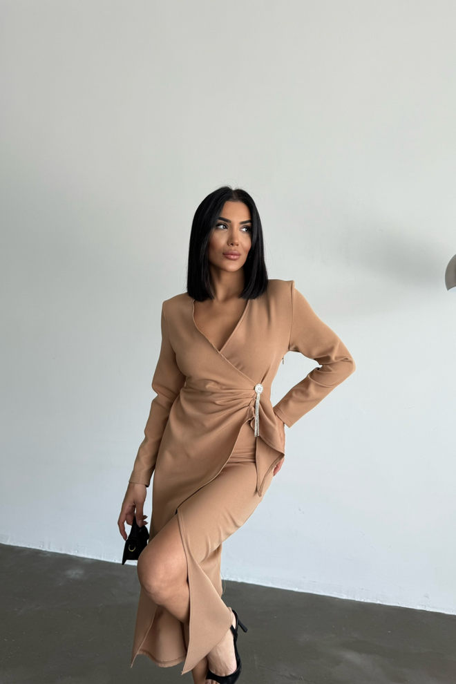 Ello Double breasted Brooch Detailed Dress Wholesale Clothing Wedding