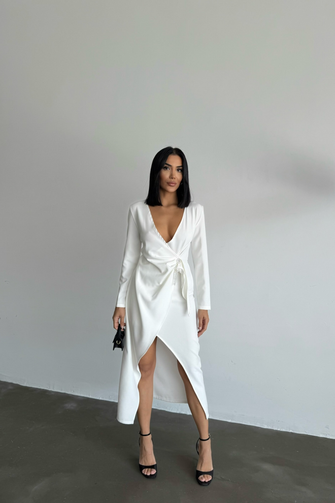 Ello Double breasted Brooch Detailed Dress Wholesale Clothing Polyester