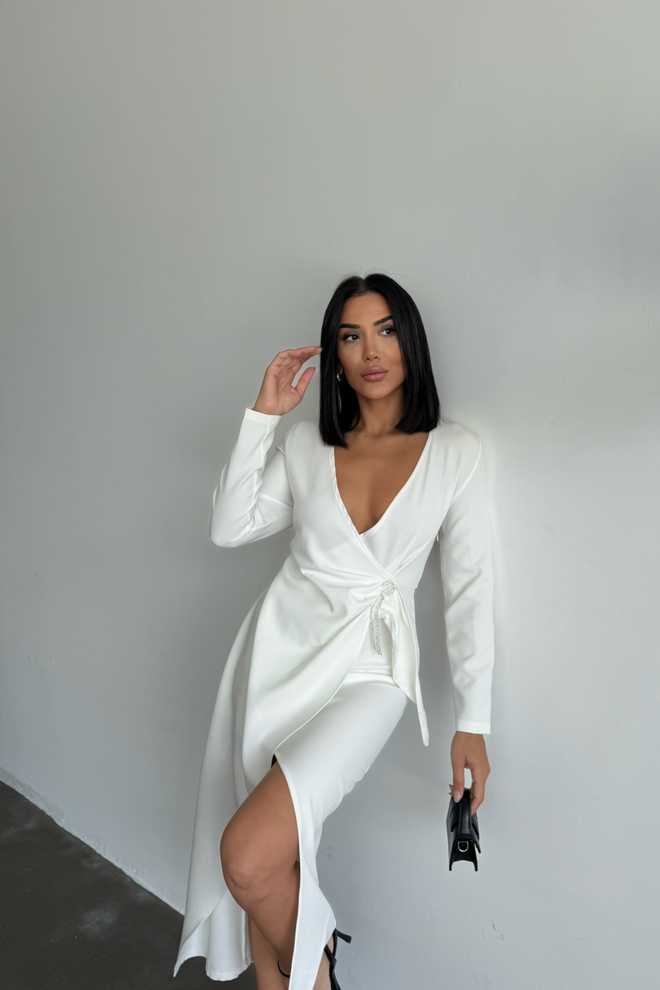 Ello Double breasted Brooch Detailed Dress Wholesale Clothing 7