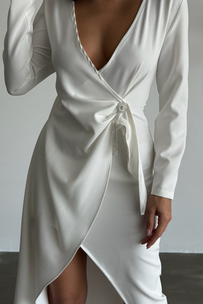 Ello Double breasted Brooch Detailed Dress Wholesale Clothing Cotton