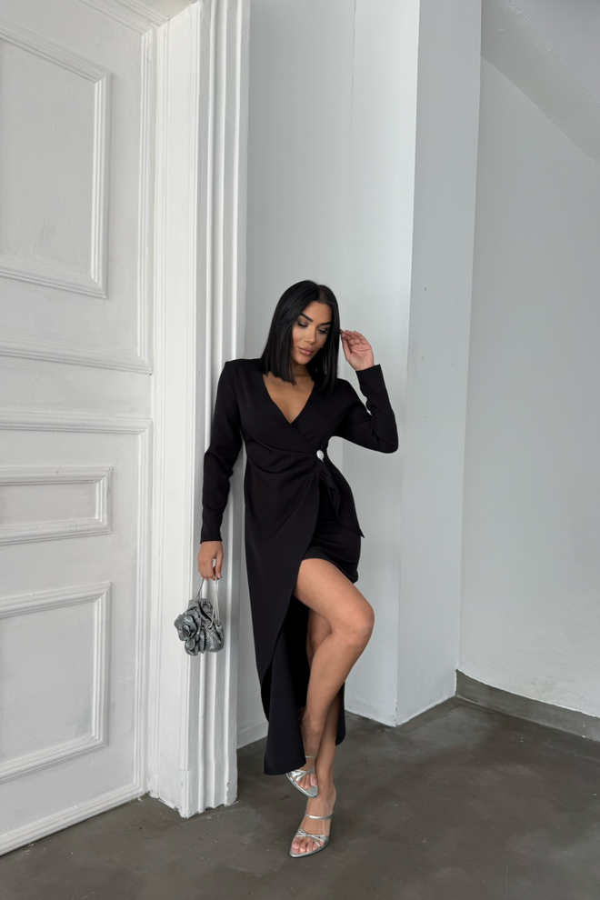 Ello Double breasted Brooch Detailed Dress Wholesale Clothing Elegant