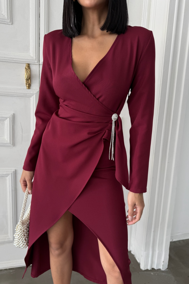 Ello Double breasted Brooch Detailed Dress Wholesale Clothing Cotton