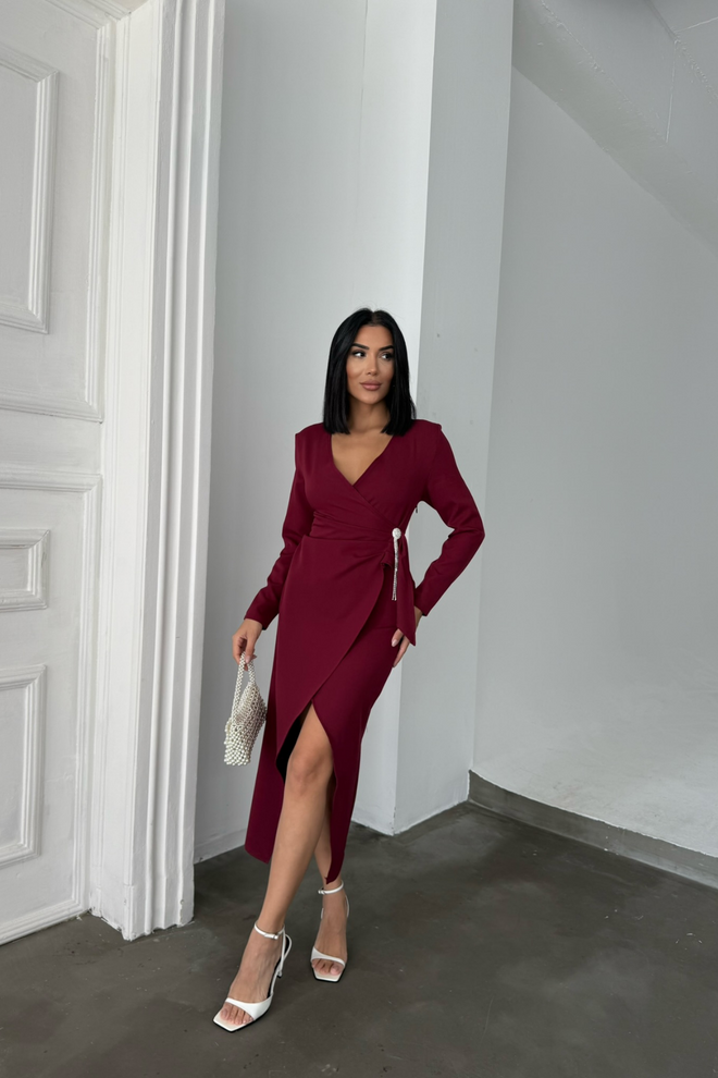 Ello Double breasted Brooch Detailed Dress Wholesale Clothing Elegant