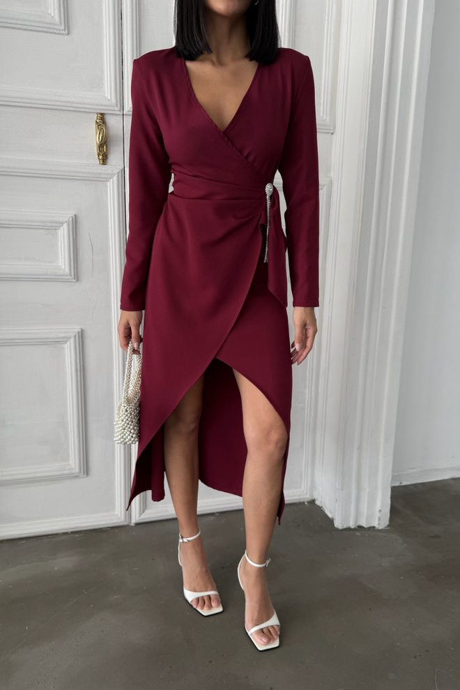 Ello Double breasted Brooch Detailed Dress Wholesale Clothing Polyester