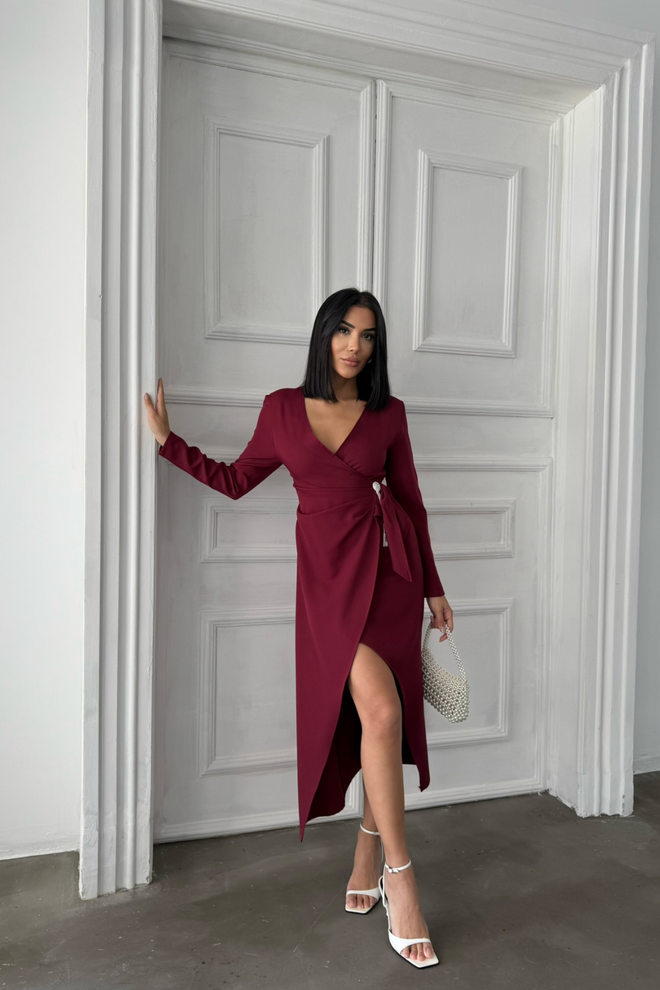 Ello Double breasted Brooch Detailed Dress Wholesale Clothing Evening