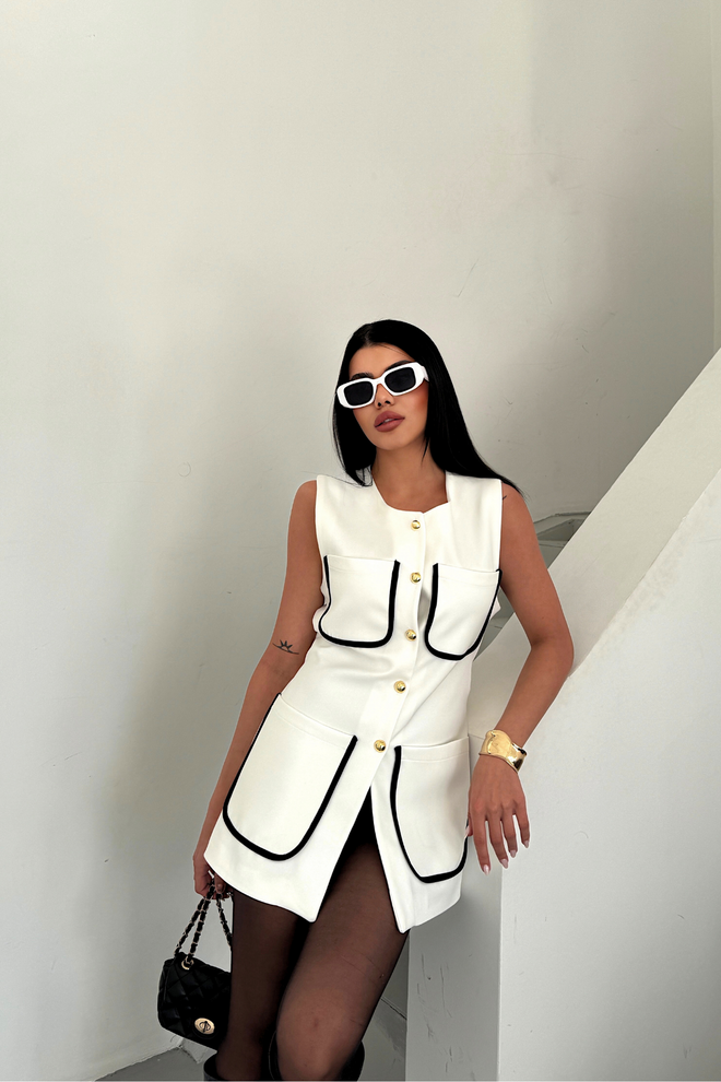 Ello Large Pocket Biye Detailed Vest Wholesale Clothing Cotton