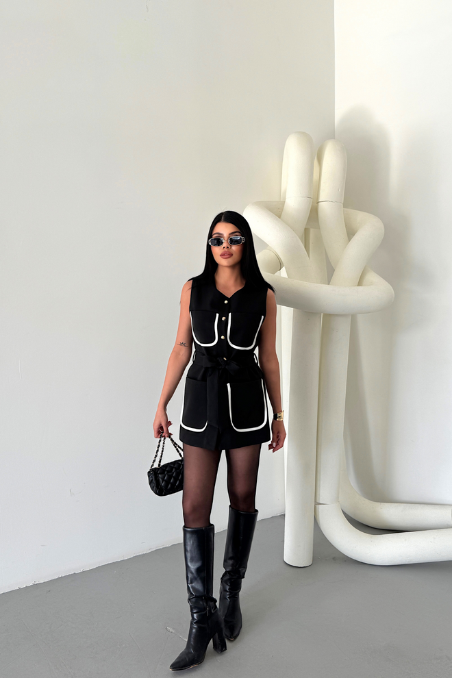 Ello Large Pocket Biye Detailed Vest Wholesale Clothing Cotton