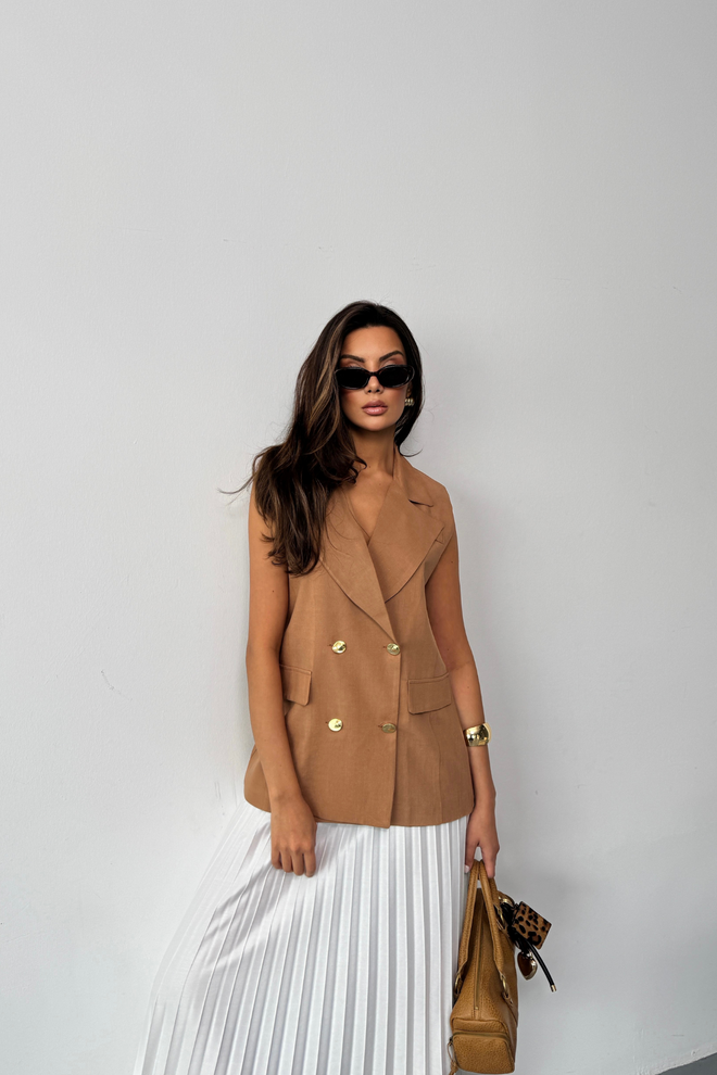 Ello Chaleco Dorado De Lino Con Botones Ropa al por mayor Formal