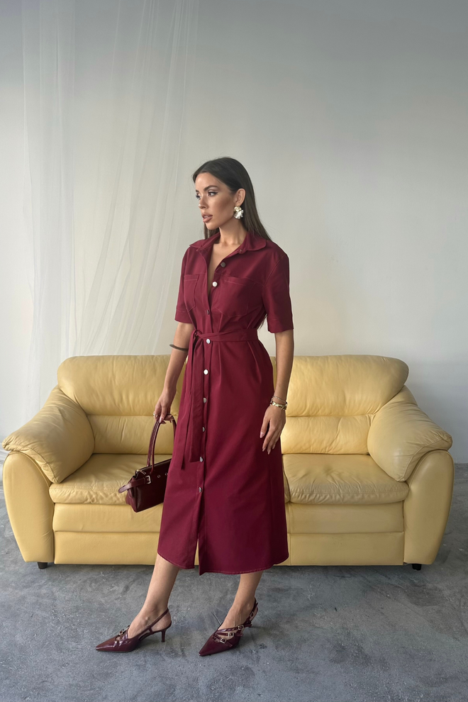 Ello Obleka S Kratkimi Rokavi Z Gumbi Tencel Oblačila na debelo Zmenki