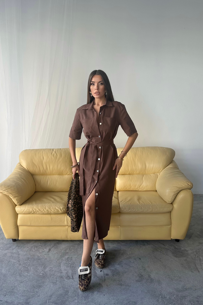 Ello Tencel Front Buttoned Short Sleeve Dress Wholesale Clothing Casual