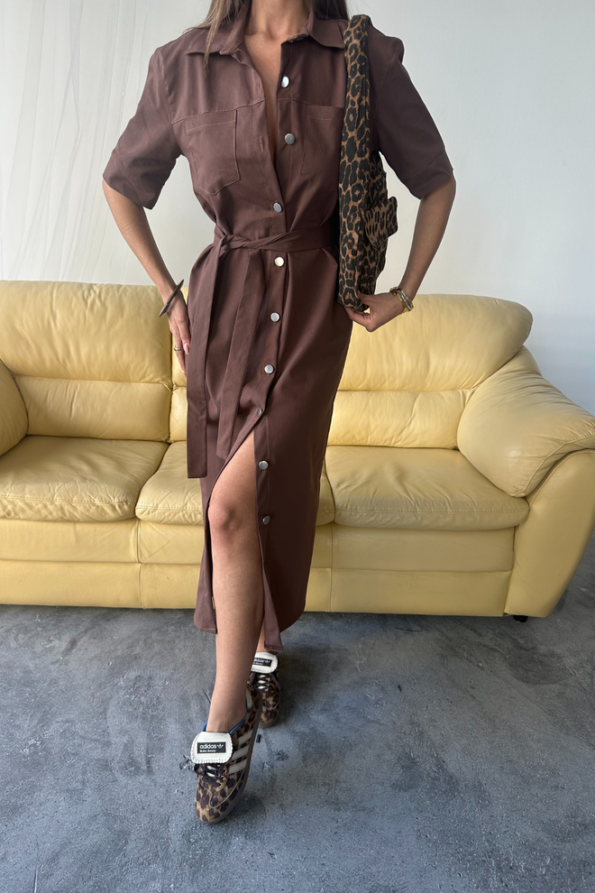 Ello Tencel Front Buttoned Short Sleeve Dress Wholesale Clothing Cotton