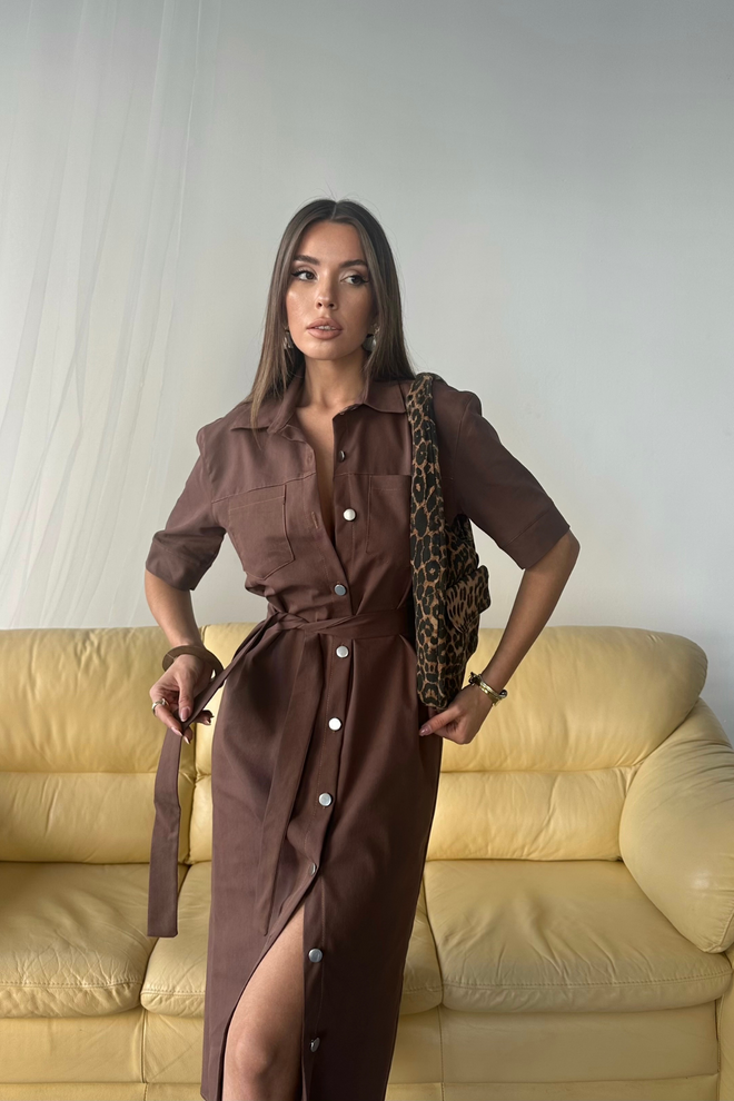 Ello Tencel Front Buttoned Short Sleeve Dress Wholesale Clothing Spring