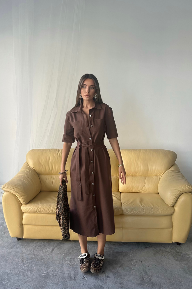 Ello Tencel Front Buttoned Short Sleeve Dress Wholesale Clothing 4