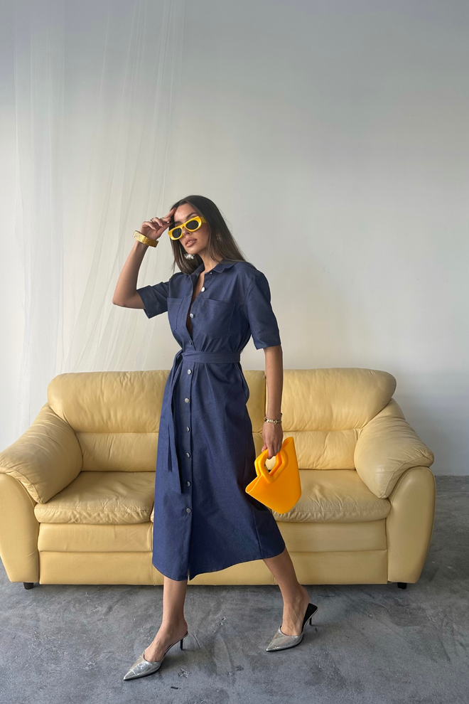 Ello Платье С Короткими Рукавами На Пуговицах Tencel Спереди Оптовая продажа одежды Хлопок